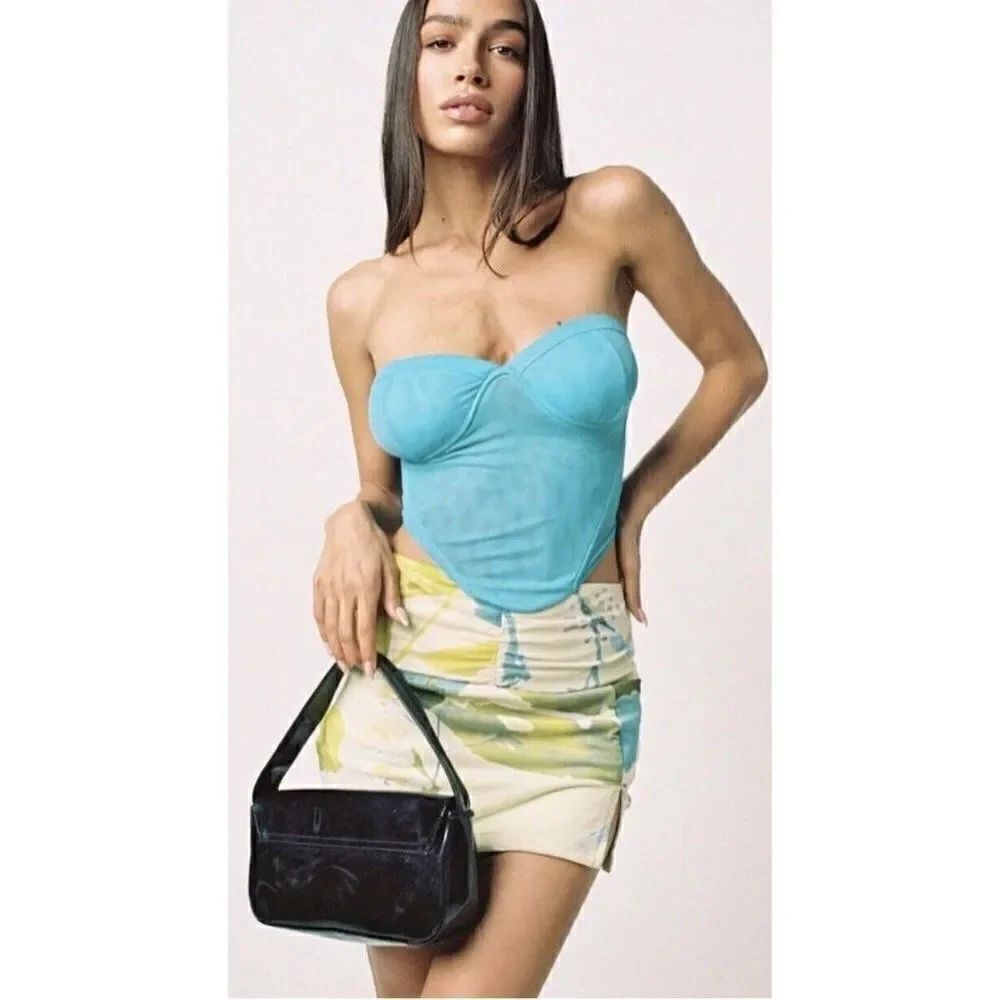 Tiger Mist Havana Womens Solid Blue Tube Top Corset Medium